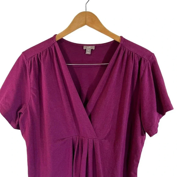 J.Jill Plum Purple Blouse XL Stretch Knit Draped V Neck Pleated Flowy Pullover - Picture 2 of 6